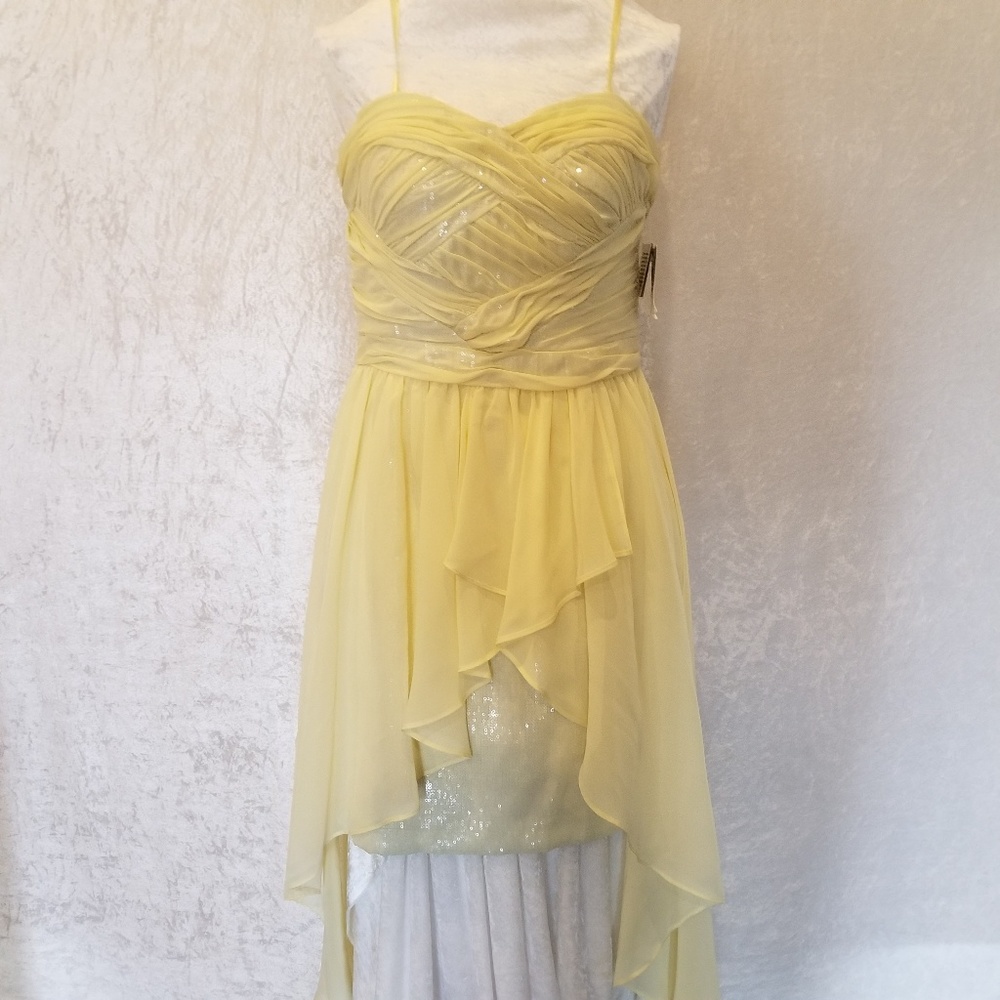 Yellow high-low Aidan dress.